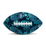 Teal Sugar Skull Flower Pattern Print Rugby Ball