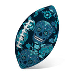 Teal Sugar Skull Flower Pattern Print Rugby Ball