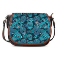 Teal Sugar Skull Flower Pattern Print Saddle Bag