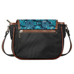 Teal Sugar Skull Flower Pattern Print Saddle Bag