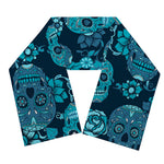 Teal Sugar Skull Flower Pattern Print Scarf