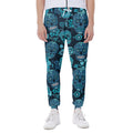 Teal Sugar Skull Flower Pattern Print Joggers