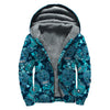 Teal Sugar Skull Flower Pattern Print Sherpa Lined Zip Up Hoodie