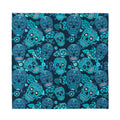 Teal Sugar Skull Flower Pattern Print Silk Bandana