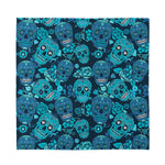 Teal Sugar Skull Flower Pattern Print Silk Bandana