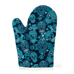 Teal Sugar Skull Flower Pattern Print Single Oven Mitt