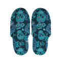 Teal Sugar Skull Flower Pattern Print Slippers