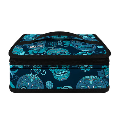 Teal Sugar Skull Flower Pattern Print Small Lunch Bag