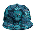 Teal Sugar Skull Flower Pattern Print Snapback Cap