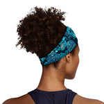 Teal Sugar Skull Flower Pattern Print Sports Headband