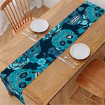 Teal Sugar Skull Flower Pattern Print Table Runner