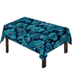 Teal Sugar Skull Flower Pattern Print Tablecloth