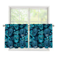 Teal Sugar Skull Flower Pattern Print Tier Curtains