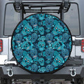 Teal Sugar Skull Flower Pattern Print Tire Cover