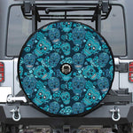 Teal Sugar Skull Flower Pattern Print Tire Cover With Camera Hole