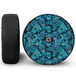 Teal Sugar Skull Flower Pattern Print Tire Cover With Camera Hole