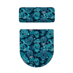 Teal Sugar Skull Flower Pattern Print Toilet Lid And Tank Cover Set