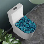 Teal Sugar Skull Flower Pattern Print Toilet Lid Cover
