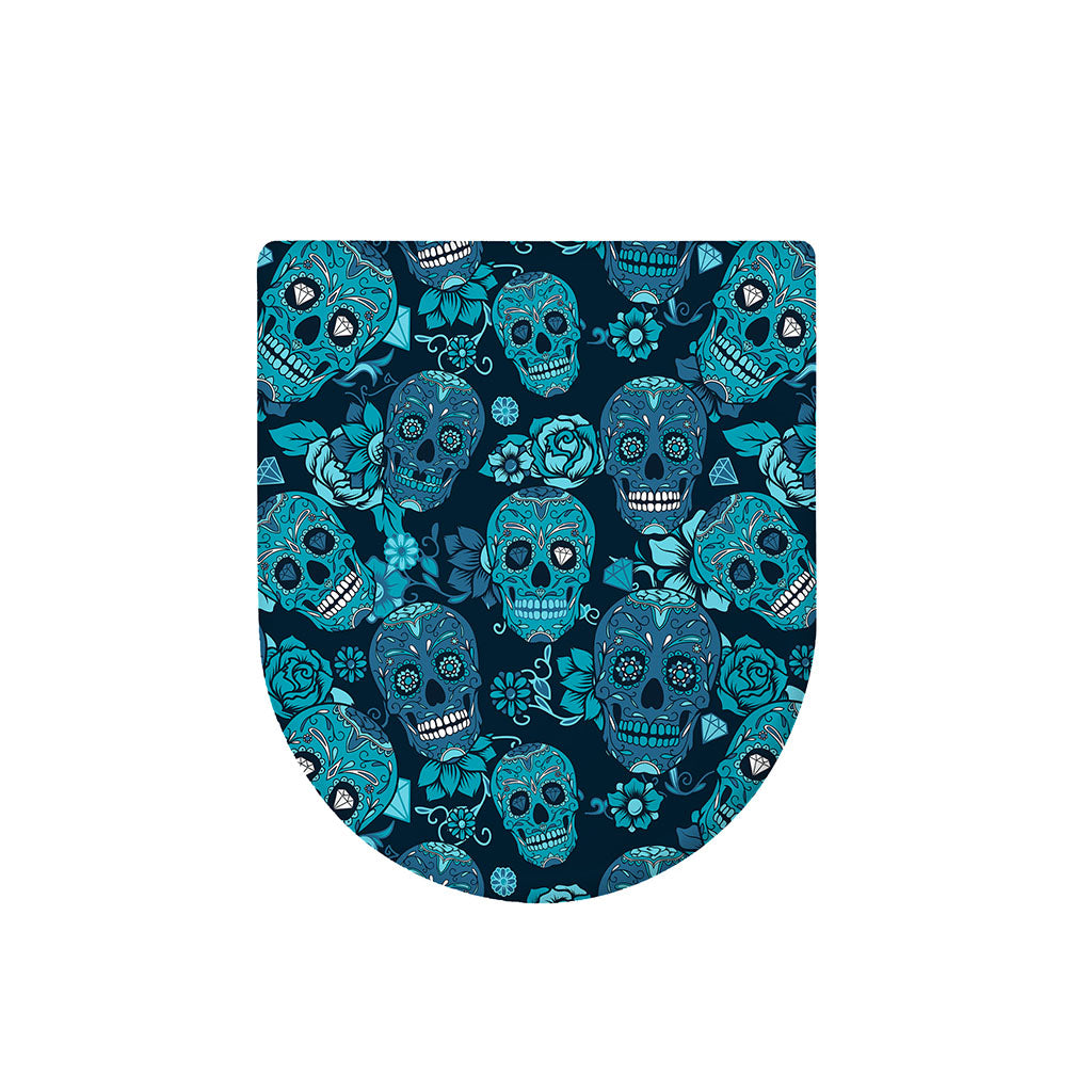 Teal Sugar Skull Flower Pattern Print Toilet Lid Cover