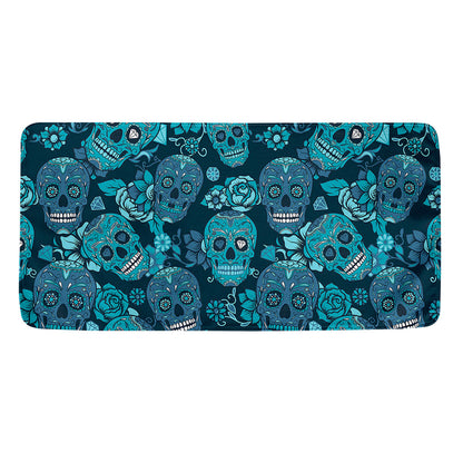 Teal Sugar Skull Flower Pattern Print Towel
