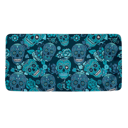 Teal Sugar Skull Flower Pattern Print Towel
