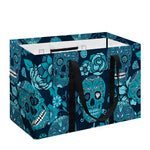 Teal Sugar Skull Flower Pattern Print Utility Tote Bag