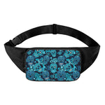 Teal Sugar Skull Flower Pattern Print Waist Bag