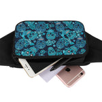 Teal Sugar Skull Flower Pattern Print Waist Bag