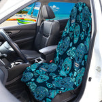 Teal Sugar Skull Flower Pattern Print Waterproof Car Seat Cover