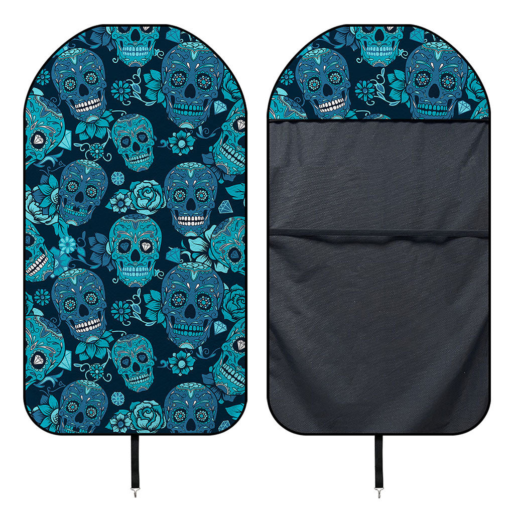 Teal Sugar Skull Flower Pattern Print Waterproof Car Seat Cover