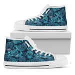 Teal Sugar Skull Flower Pattern Print White High Top Sneakers
