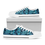 Teal Sugar Skull Flower Pattern Print White Low Top Sneakers