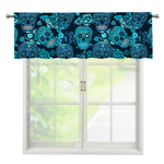 Teal Sugar Skull Flower Pattern Print Window Valance