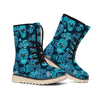 Teal Sugar Skull Flower Pattern Print Winter Boots