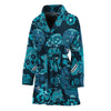 Teal Sugar Skull Flower Pattern Print Women's Bathrobe