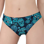 Teal Sugar Skull Flower Pattern Print Women's Panties