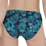 Teal Sugar Skull Flower Pattern Print Women's Panties