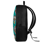Teal Sugar Skull Pattern Print 17 Inch Backpack