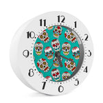 Teal Sugar Skull Pattern Print Alarm Clock
