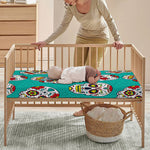 Teal Sugar Skull Pattern Print Baby Crib Sheet