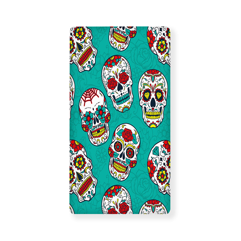 Teal Sugar Skull Pattern Print Baby Crib Sheet