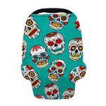 Teal Sugar Skull Pattern Print Baby Seat Cover
