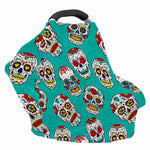 Teal Sugar Skull Pattern Print Baby Seat Cover