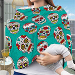 Teal Sugar Skull Pattern Print Baby Seat Cover