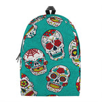 Teal Sugar Skull Pattern Print Backpack