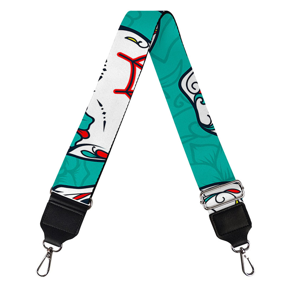 Teal Sugar Skull Pattern Print Bag Strap