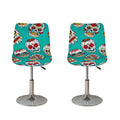 Teal Sugar Skull Pattern Print Bar Stool Covers