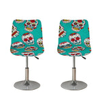 Teal Sugar Skull Pattern Print Bar Stool Covers