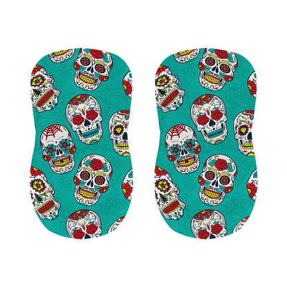 Teal Sugar Skull Pattern Print Bar Stool Covers