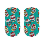 Teal Sugar Skull Pattern Print Bar Stool Covers